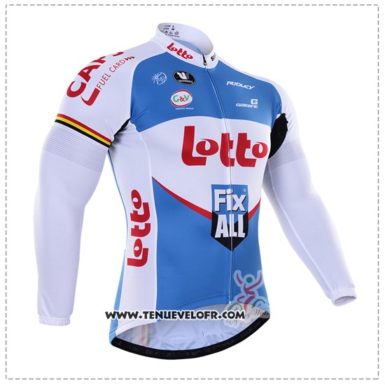 2016 Maillot Ciclismo Lotto Fix All Blanc et Bleu Manches Longues et Cuissard